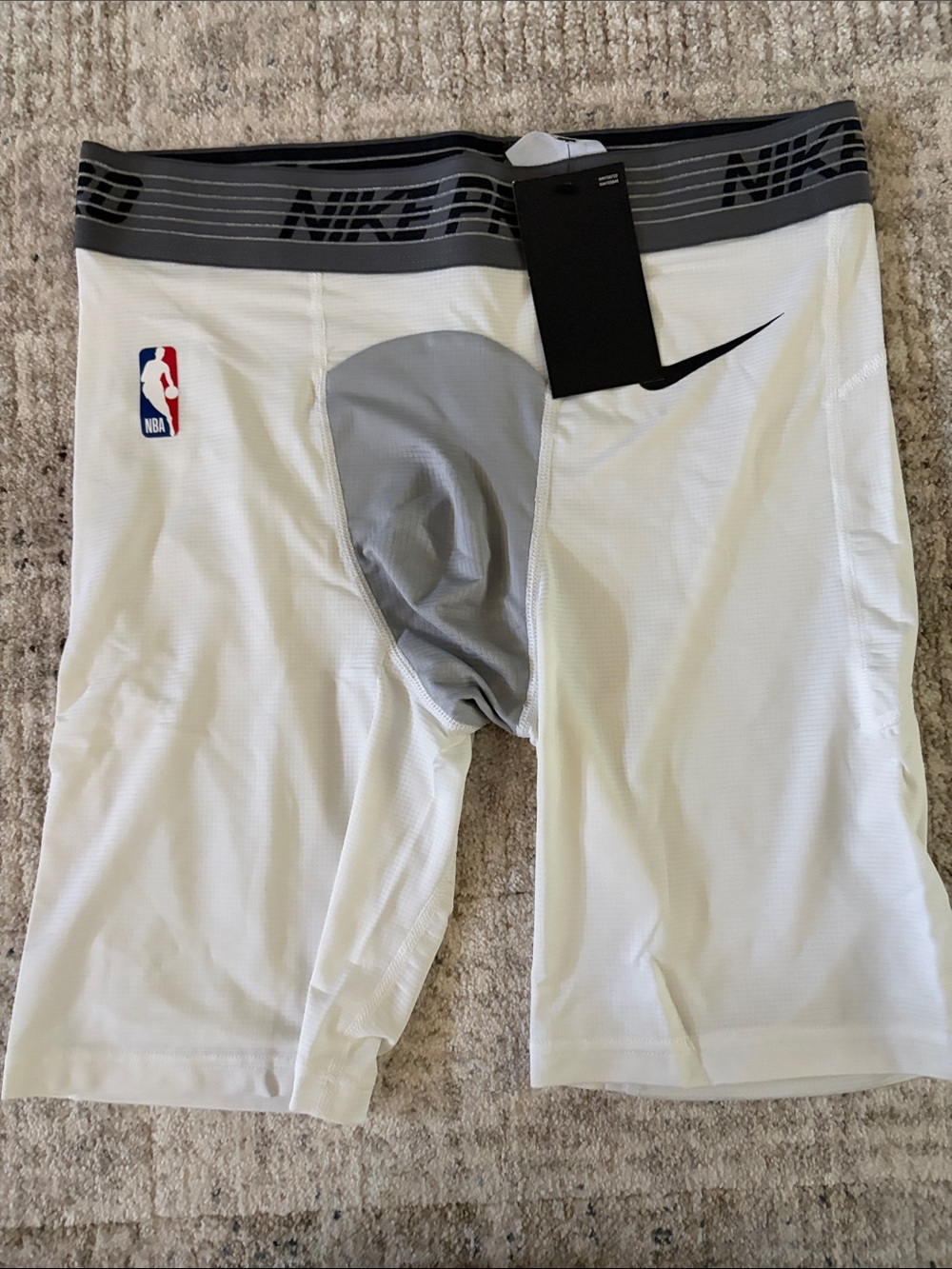 Nike Men’s White Compression Shorts with Gray Elastic Waistband